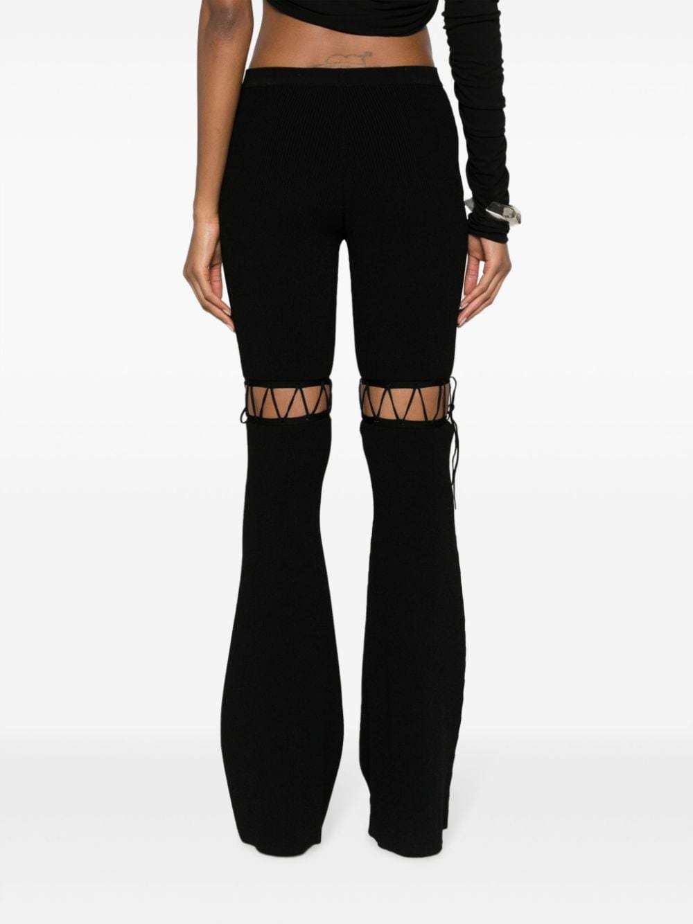 Nensi Dojaka Ribbed Waistband Flared Pant With Cut-out Lacing In Black