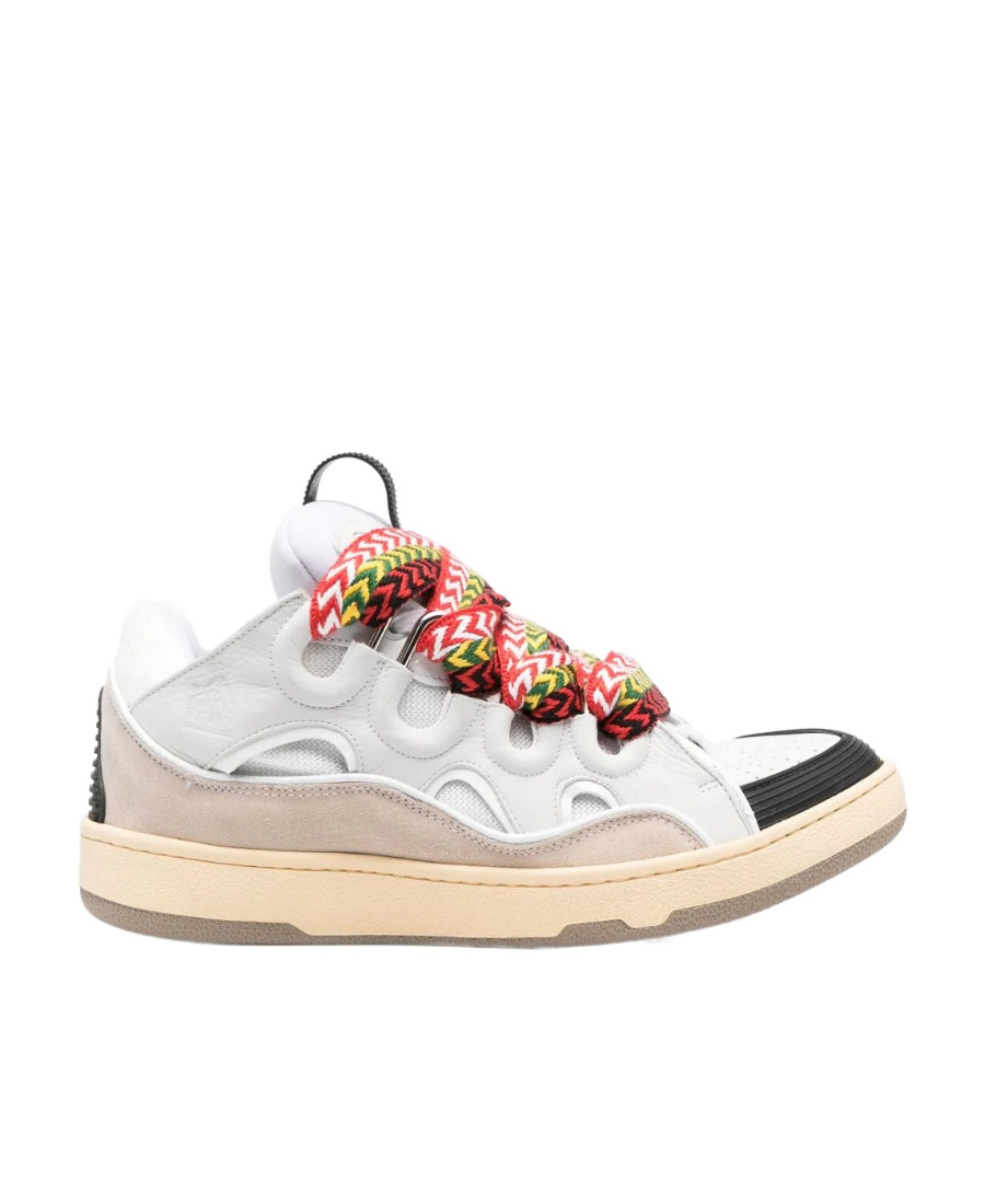 Lanvin White Sneakers With Textured Surfaces And Patterned Laces In White