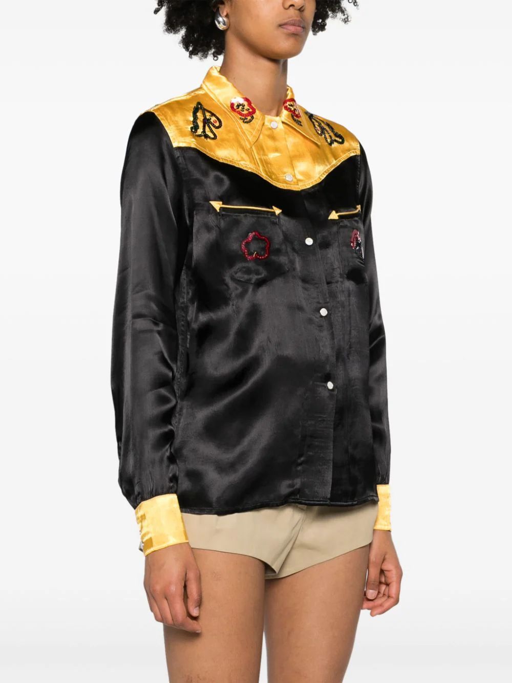 Bode Sequin Rodeo Satin Shirt In Black