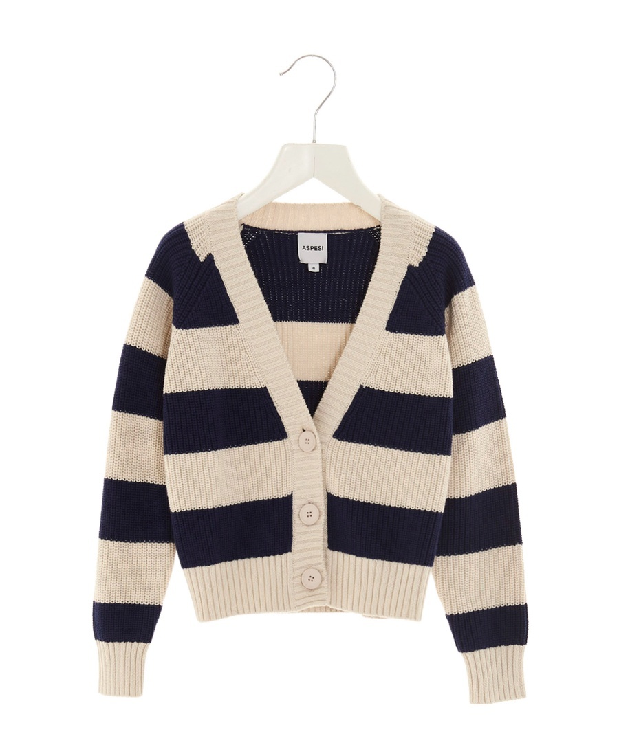 Aspesi Stripe-print V-neck Cardigan In Nude