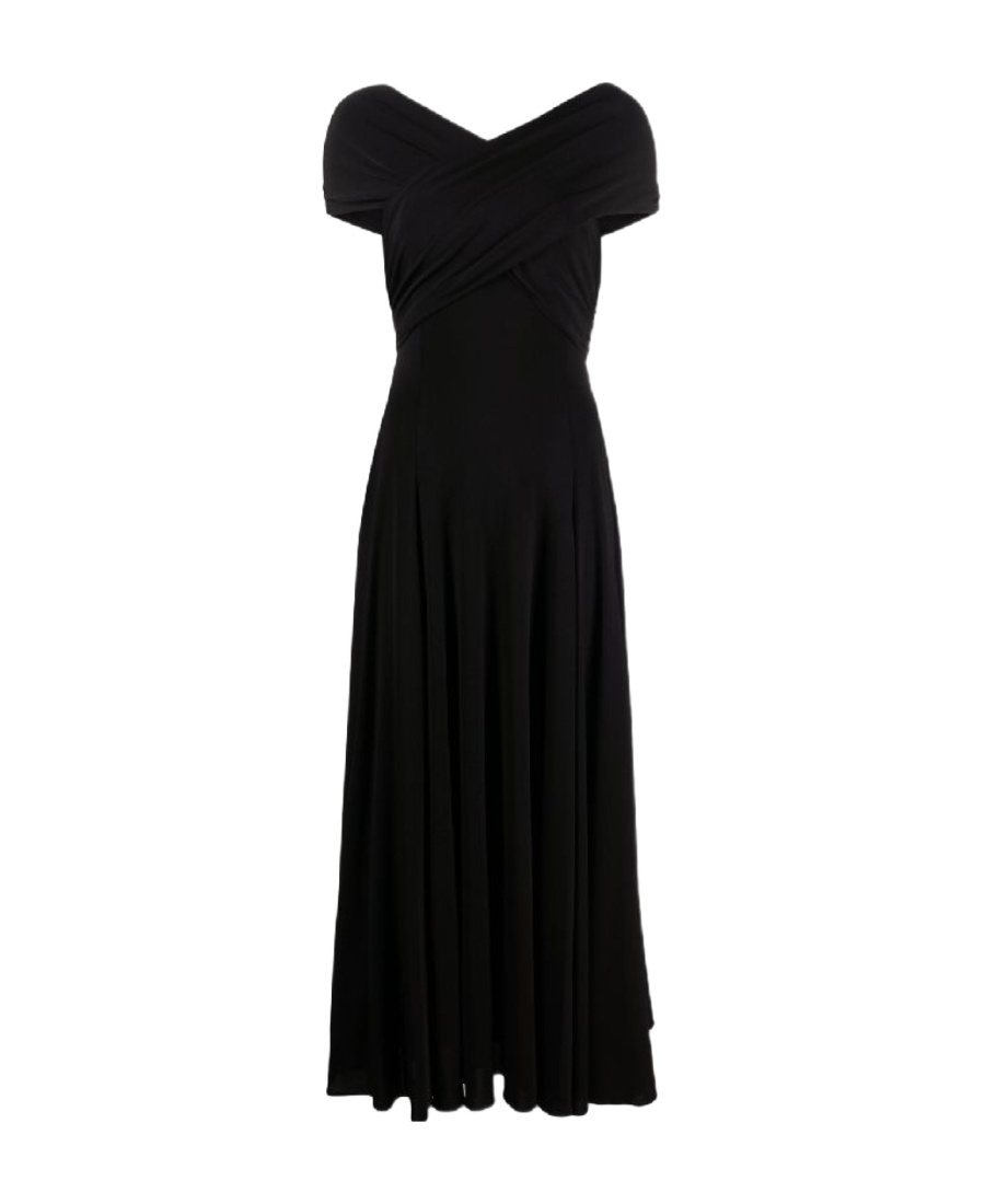 Khaite The Bruna Off-shoulder Pleated Maxi Dress In Black