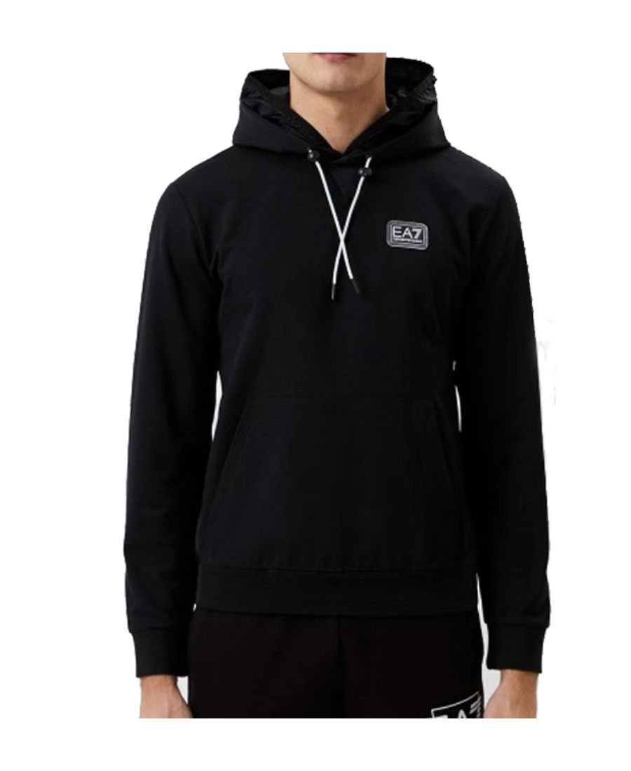 Ea7 Logo Hooded Sweater In Black