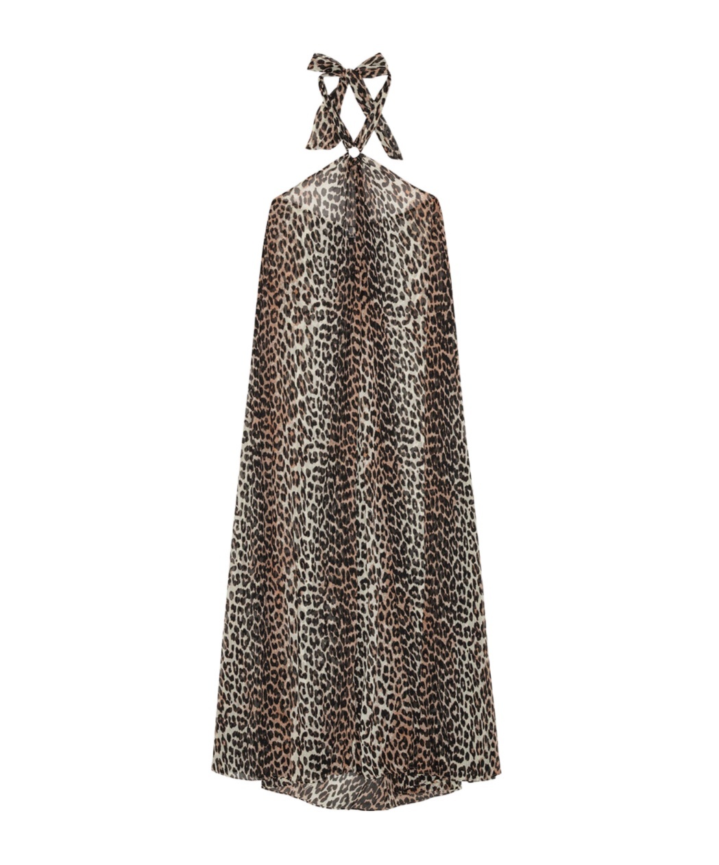 Ganni Womens Leopard Halterneck Woven Midi Dress In Animal Print