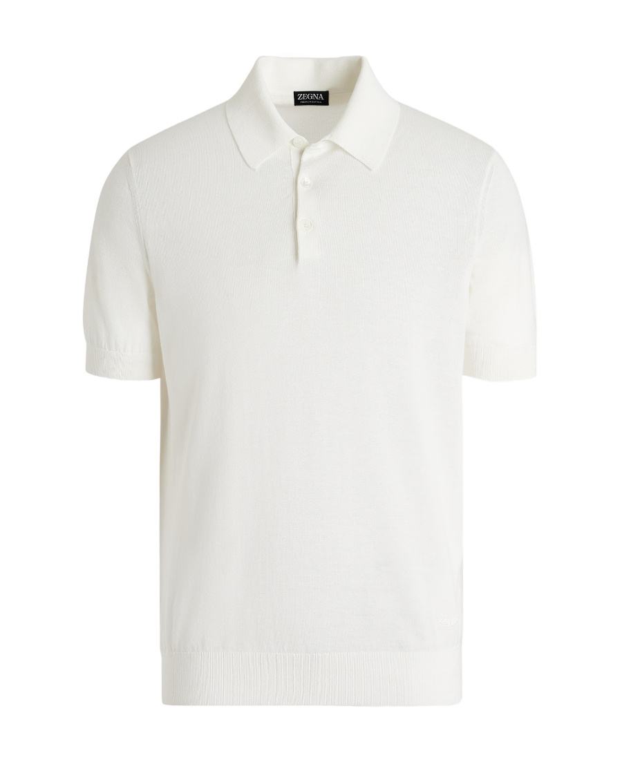 Zegna Cotton Polo Shirt With Intarsia Knitted Stripe In Gray