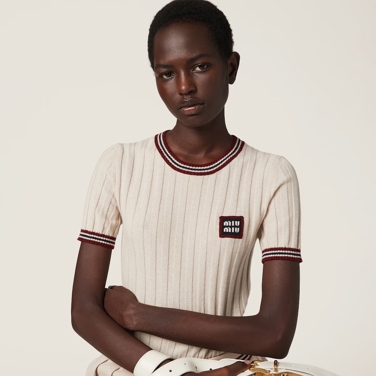 Miu Miu Cashmere Sweater In Neutral