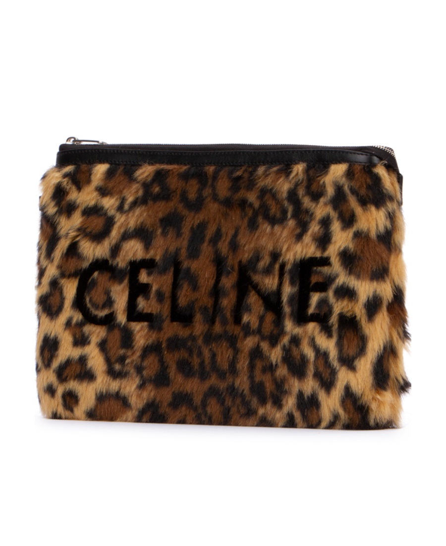 Celine Small Leopard Print Logo Handbag In Black