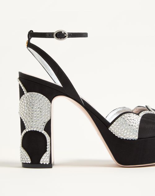 Valentino Bowow 110 Faille And Crystal-embellished Metallic Leather Platform Sandals In Black