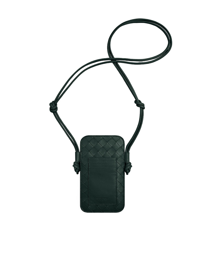 Bottega Veneta Intreciato Woven Mobile Phone Bag In Green