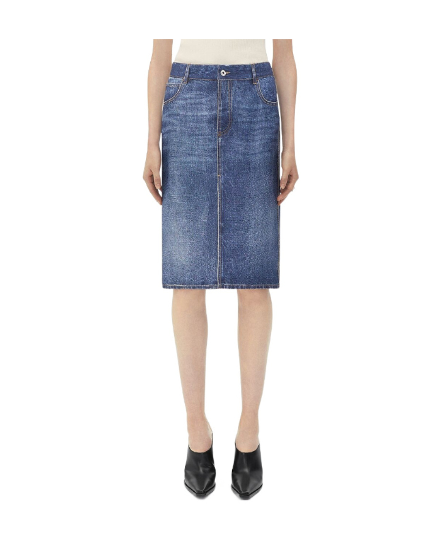 Bottega Veneta Denim Printed Silk And Viscose Midi Skirt In Blue