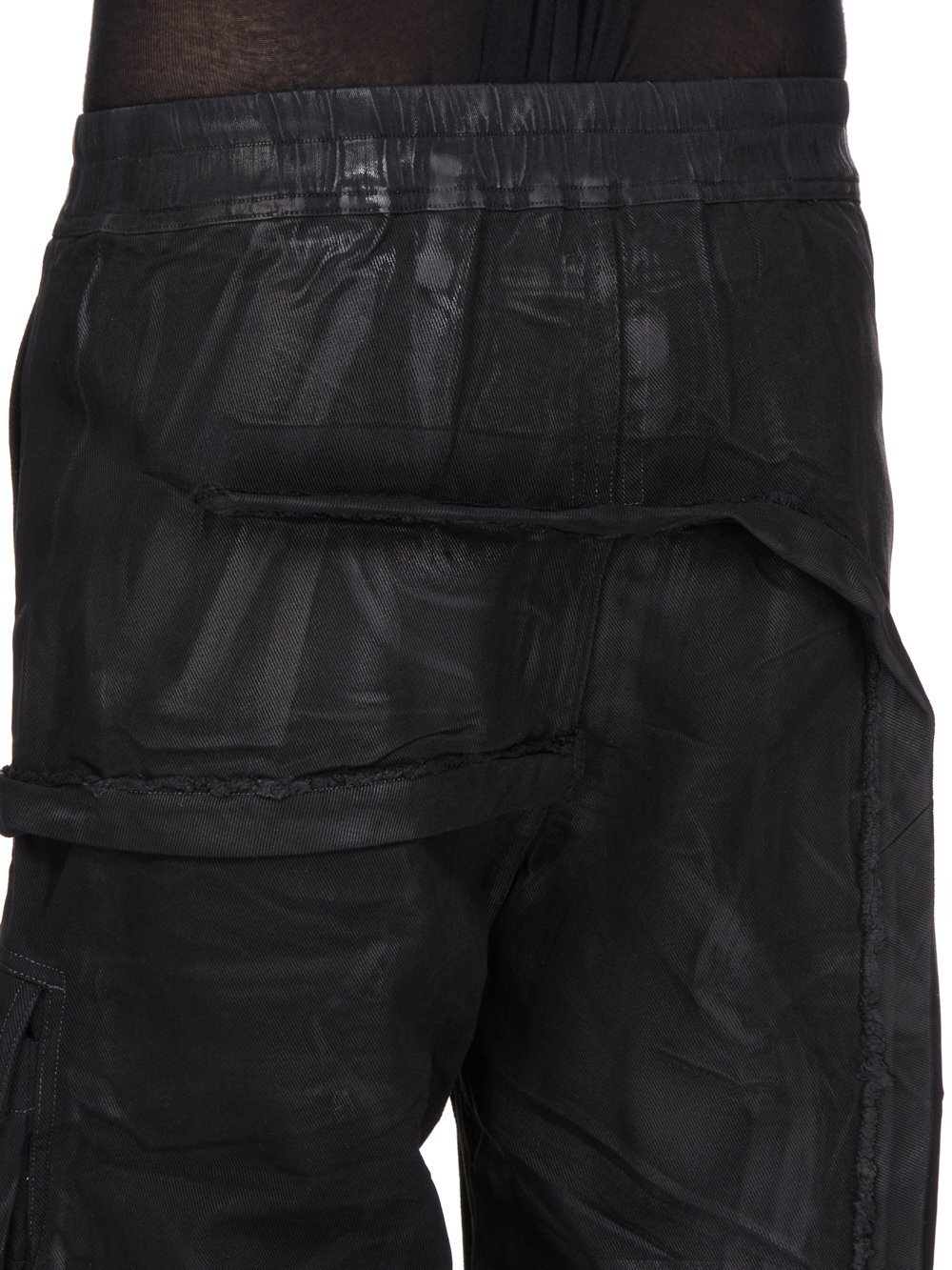 Rick Owens Drkshdw Black Hollywood Imbalanced Double Cargo Jumbo Belas Denim Cargo Pants In Black