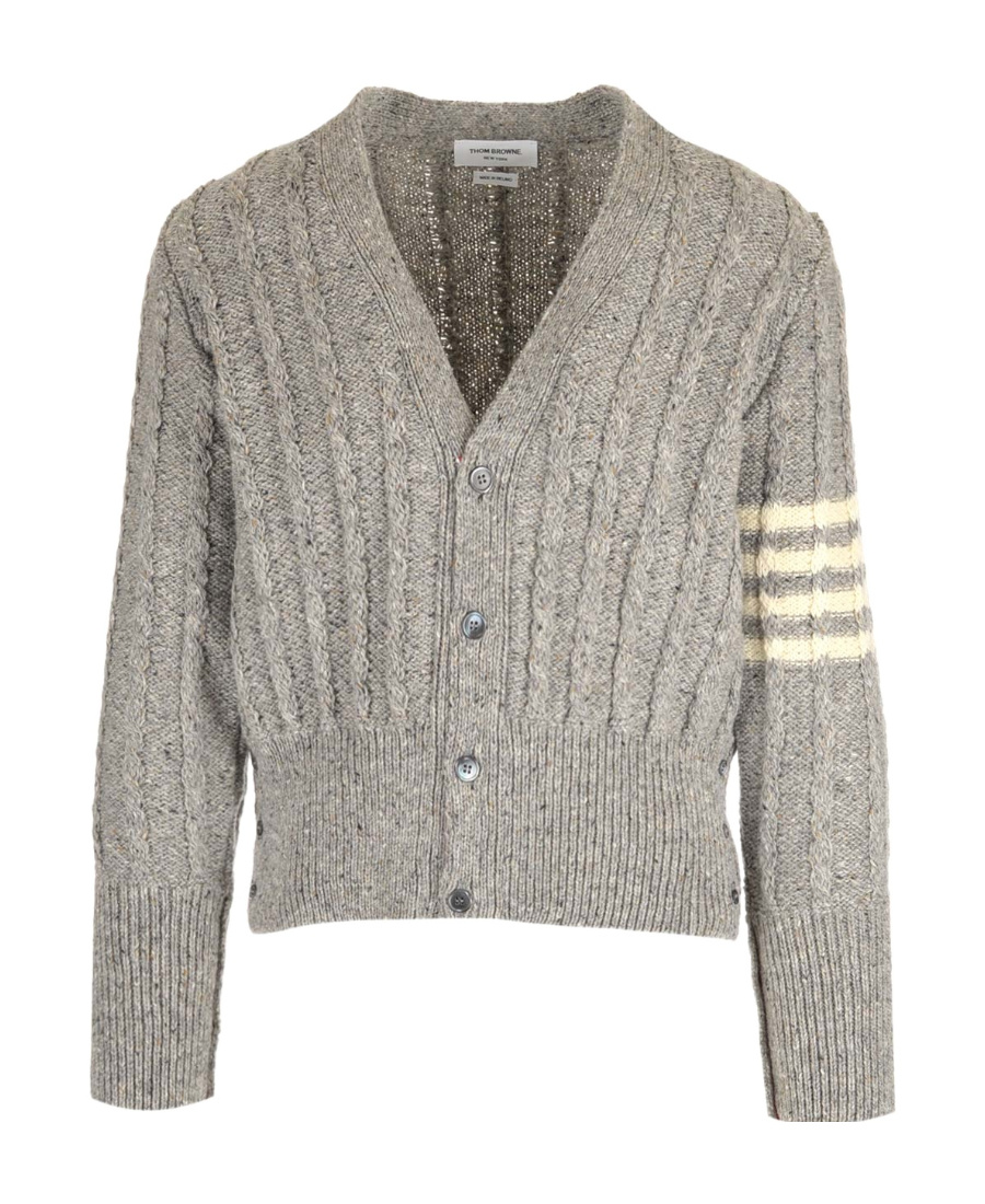 THOM BROWNE THOM BROWNE RWB STRIPED TWIST CABLE-KNITTED CARDIGAN