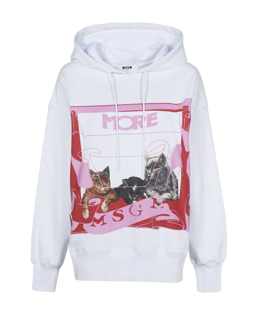 Msgm Cat-print Cotton Hoodie In White