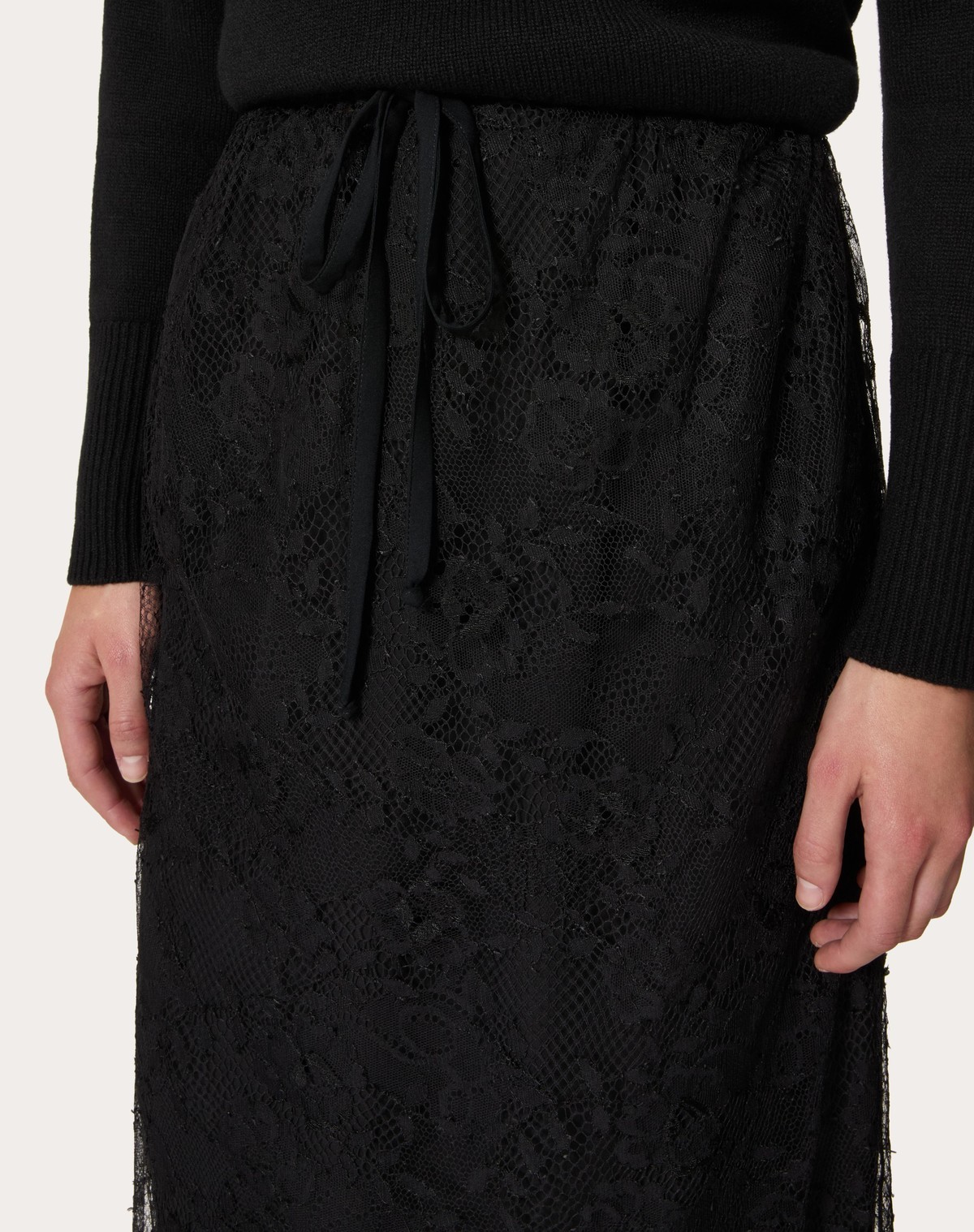 Valentino Lace-detail Midi Skirt In Black