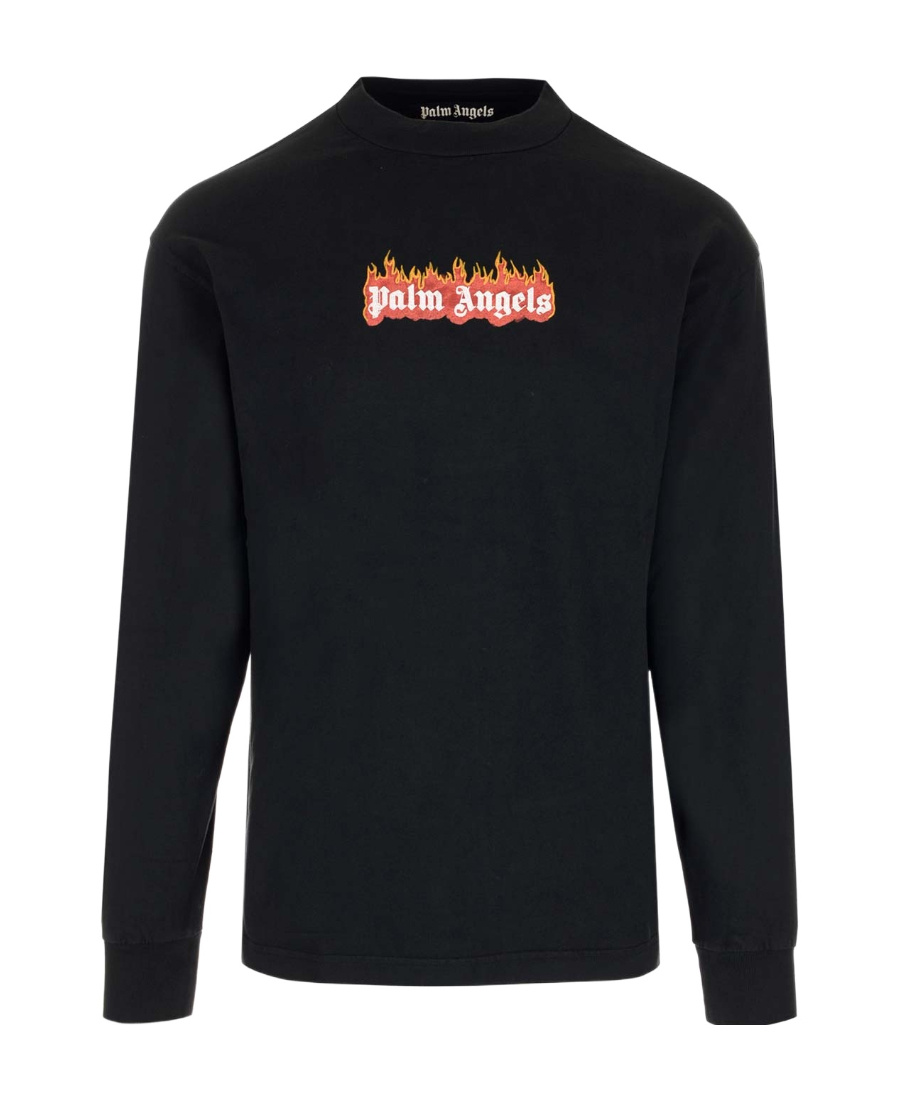 Palm Angels Burning Logo Classic Tee L/s In Black