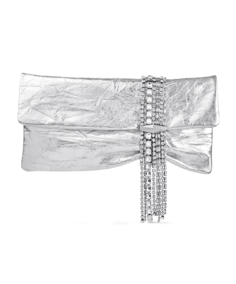 Jimmy Choo Rectangular Clutch Metallic Finish Embellished Strap In White
