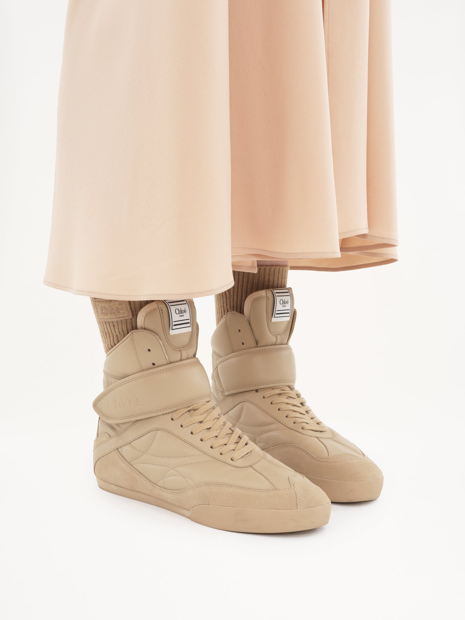 Chloé Kick Suede-trimmed Quilted Leather High-top Sneakers In Nude