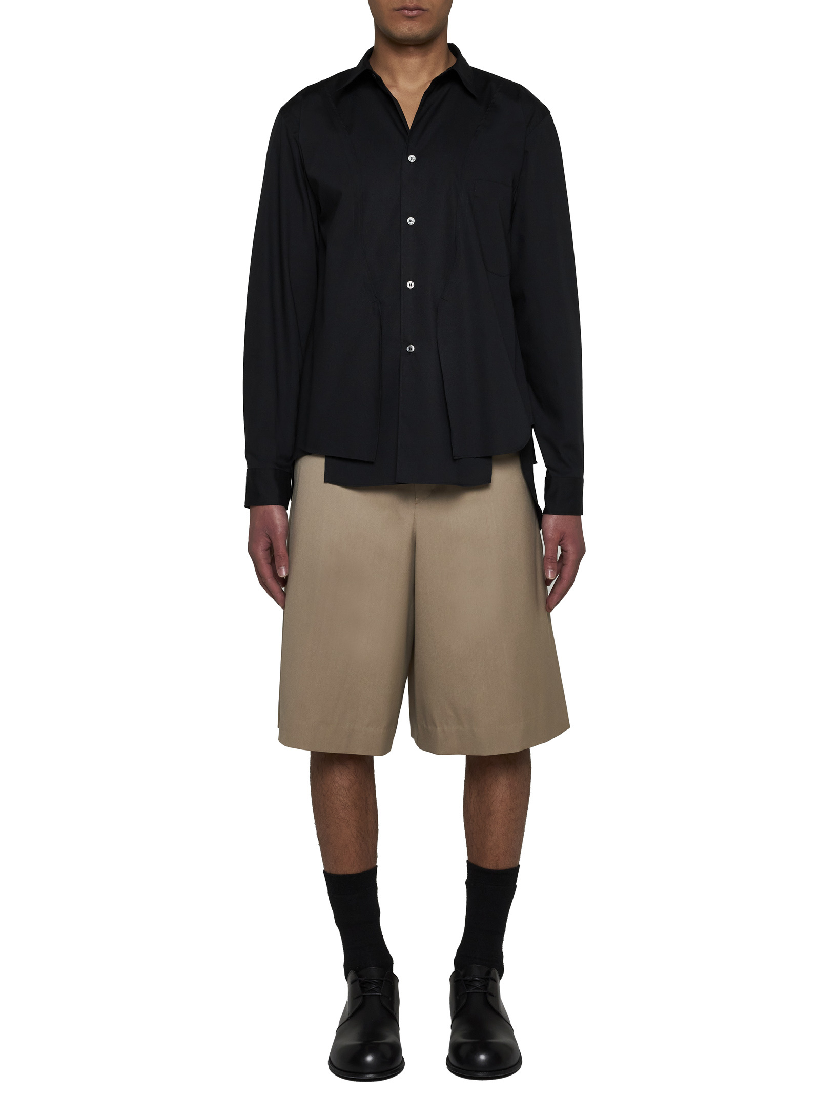 Comme Des Garçons Two-way Wool Cotton Shorts In Brown