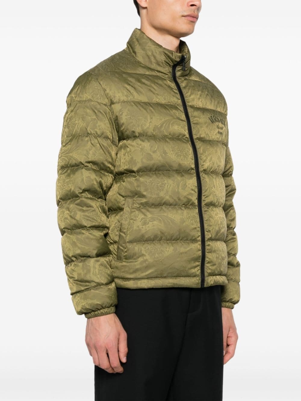 Versace Barocco-print Padded Jacket In Green