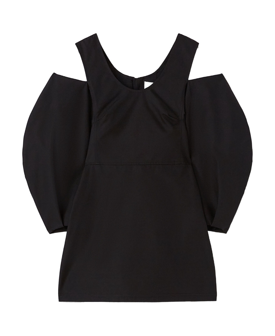 Jil Sander Gathered Cold-shoulder Top With Puff Sleeves In Black