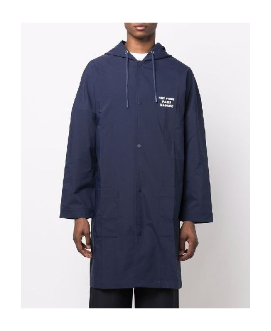 Drôle De Monsieur Slogan-print Hooded Windbreaker In Blue