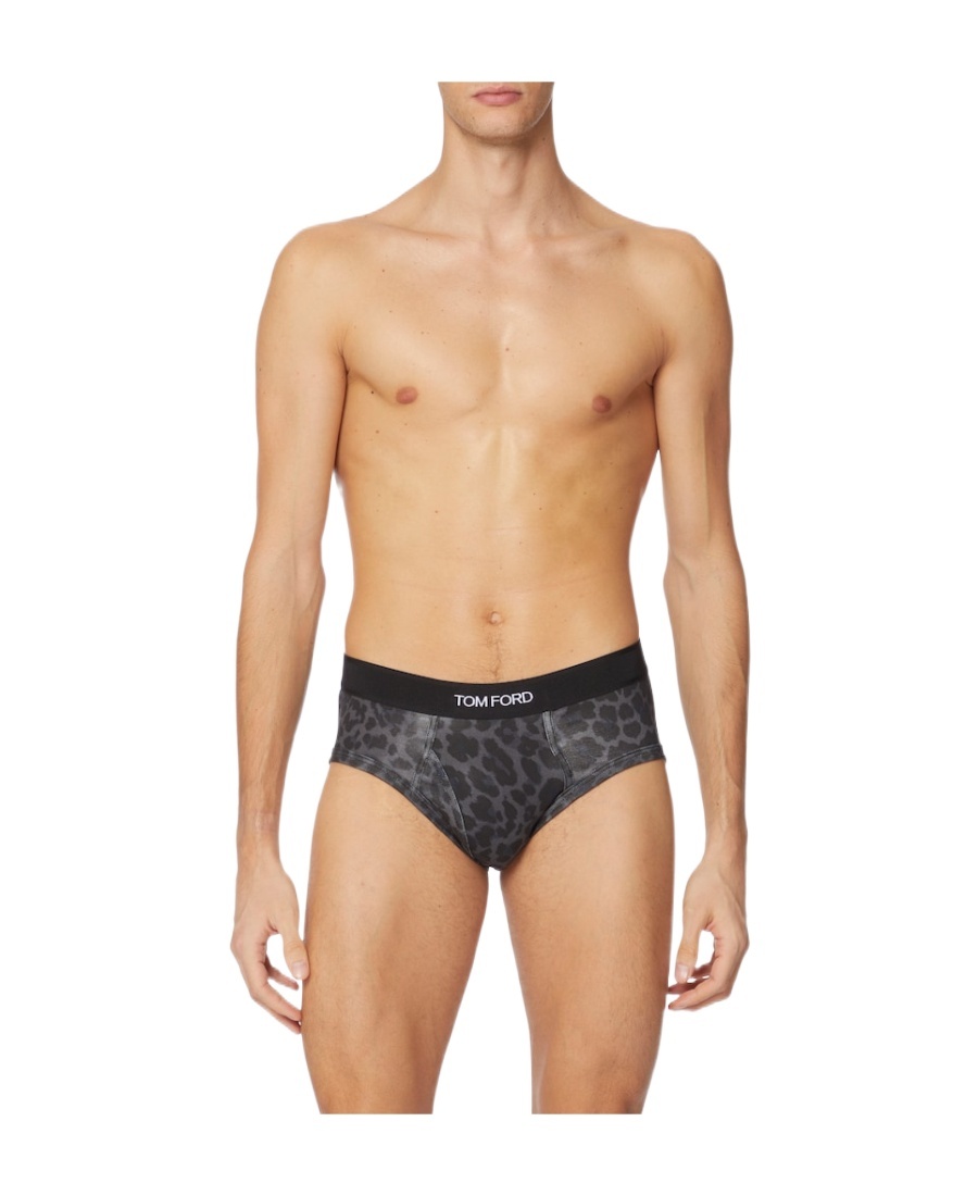 Tom Ford Logo-band Leopard-print Briefs In Black