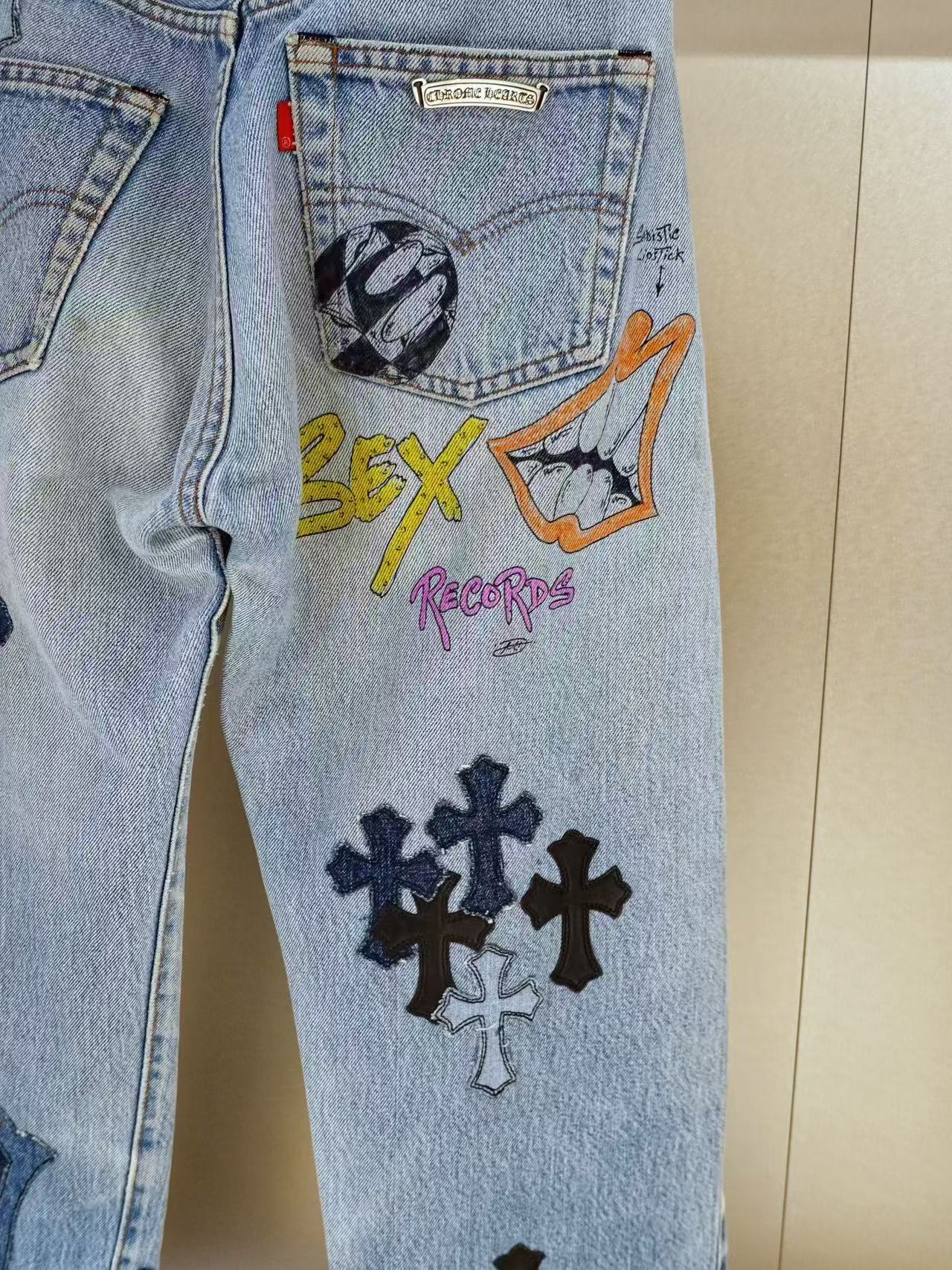 Chrome Hearts Jeans With Signature Pattern In Blue