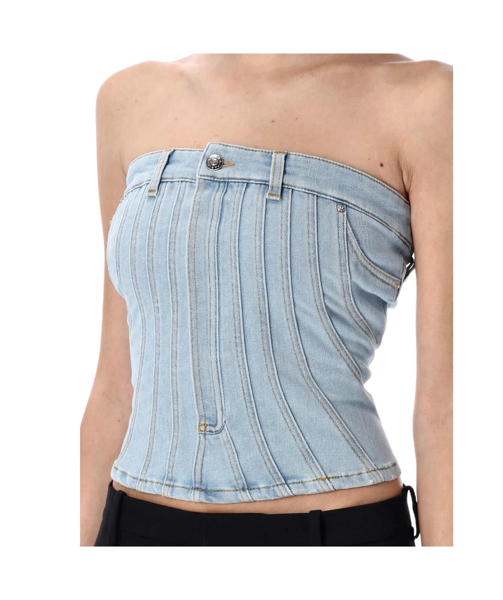 Mugler Women's Denim Bustier Top In Multicolor
