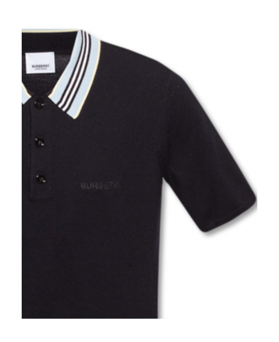 Burberry Logo-embroidered Wool Polo Shirt In Black