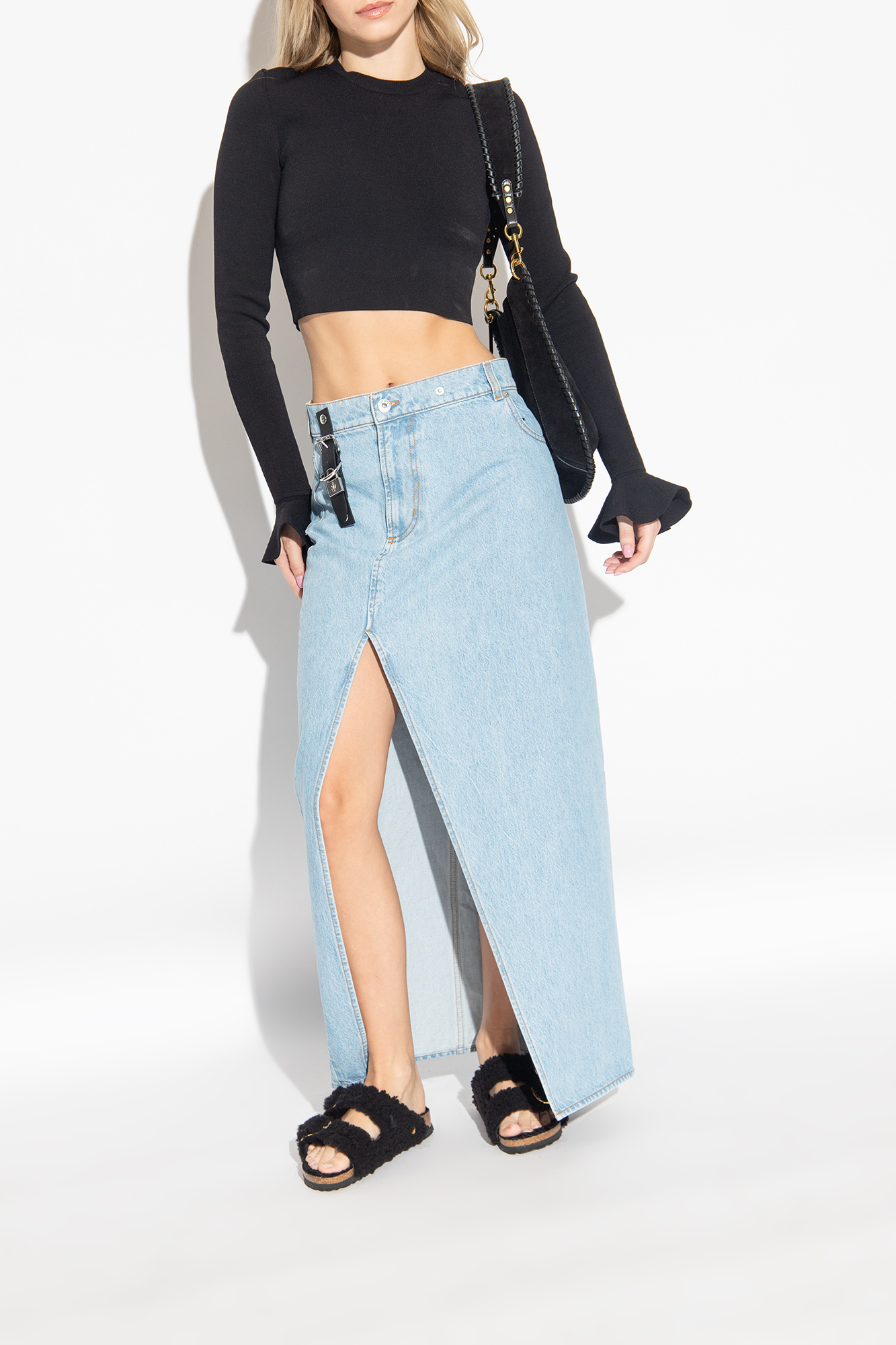 Shop Birkenstock Arizona Big Buckle Shearling Slides In Black