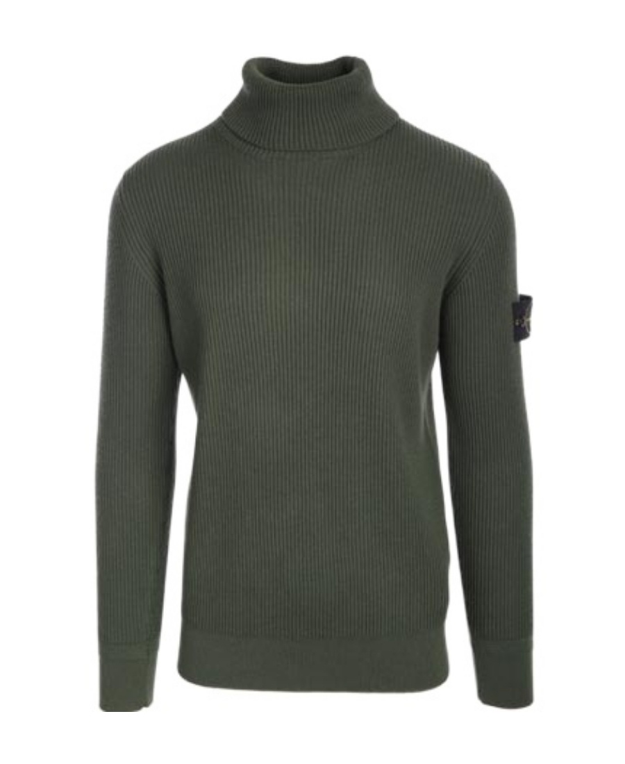 Stone Island High-necked Wool Knitted Sweater In Green