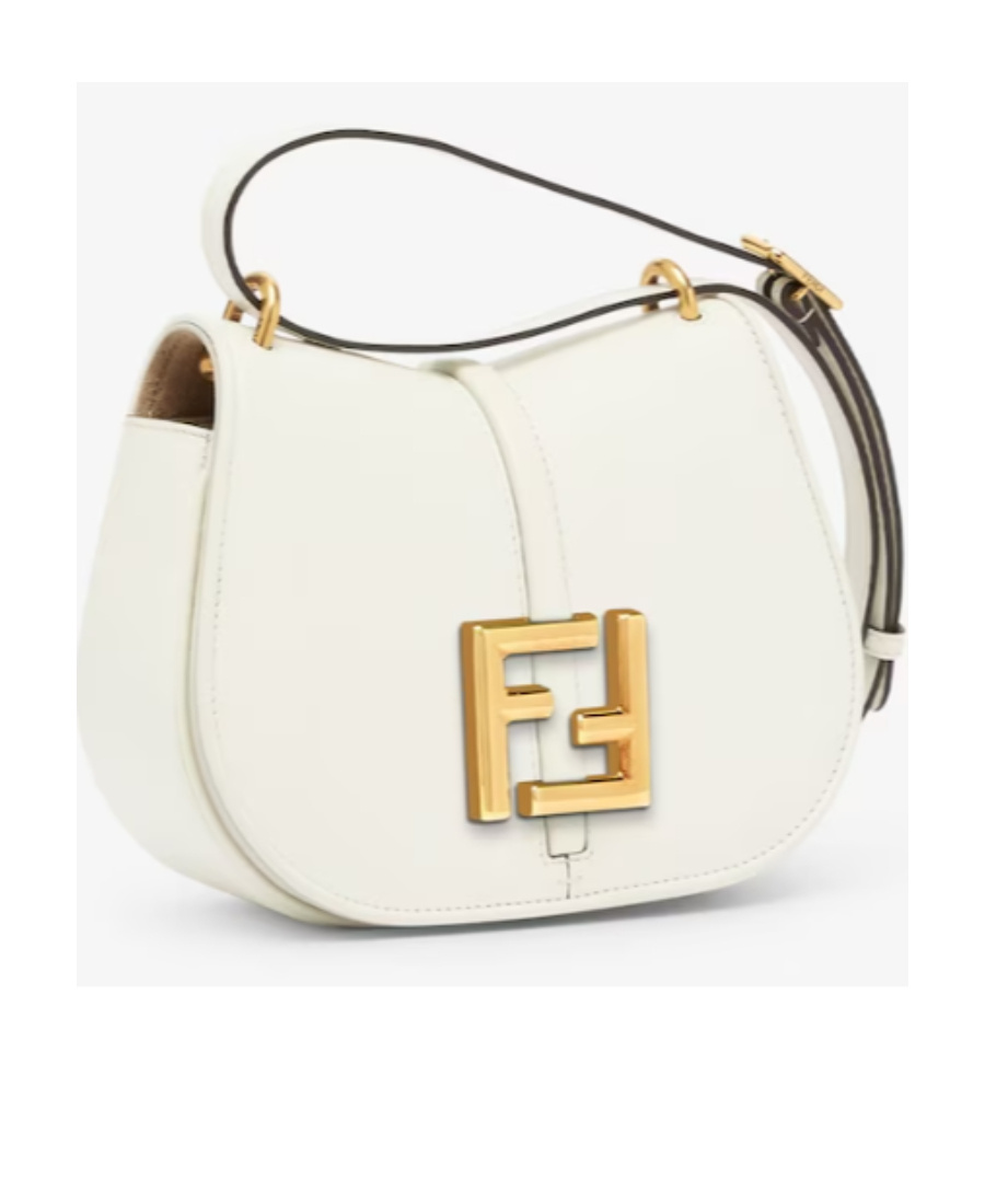 Fendi Blue Denim-effect Ff Jacquard And Brown Leather Bag In White