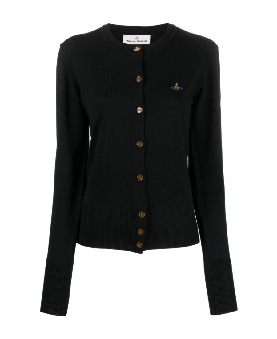 Shop Vivienne Westwood Orb-embroidered Wool Cardigan In Black