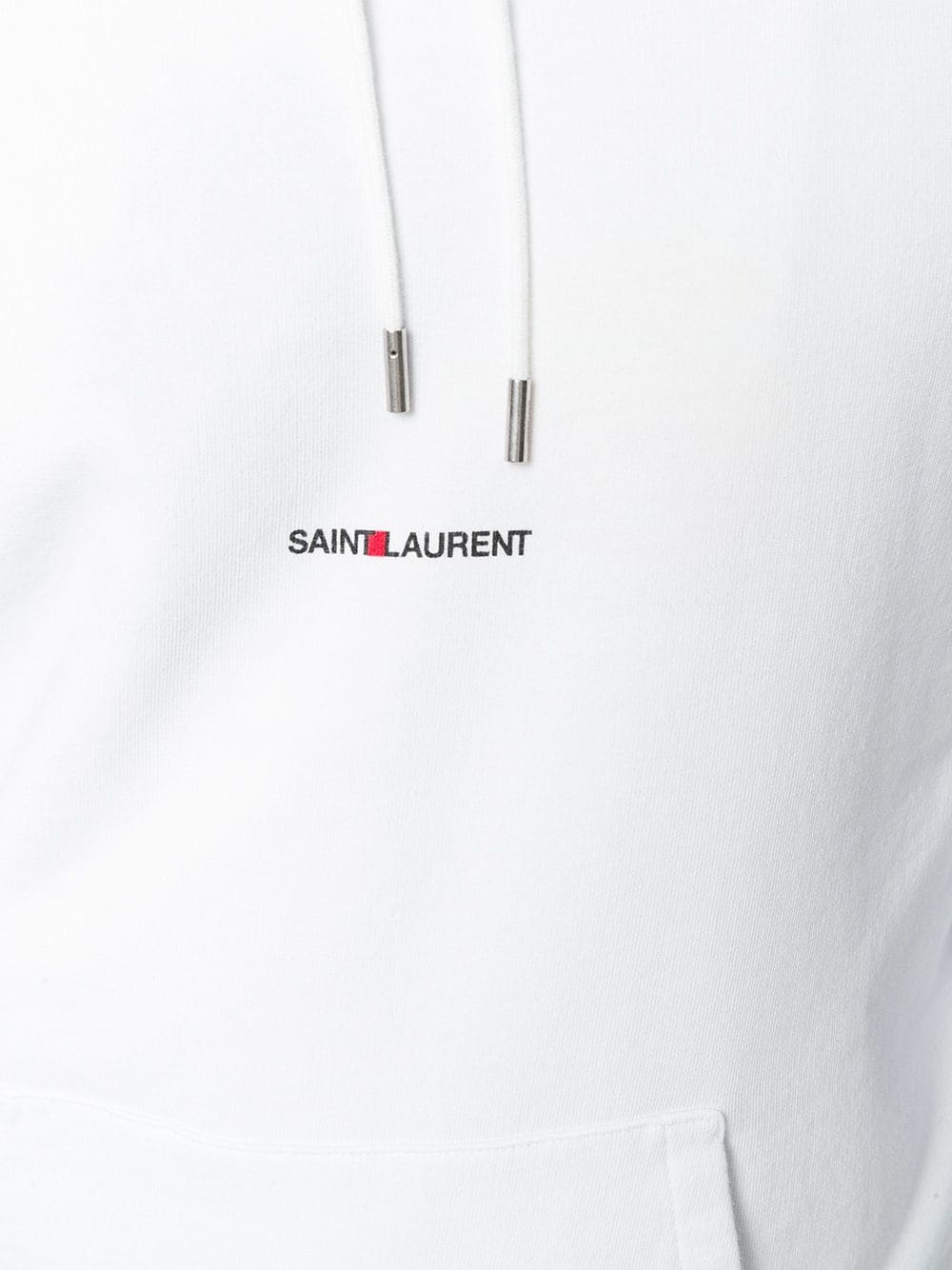 Saint Laurent Signature Logo Cropped Hooded Sweatshirt In White