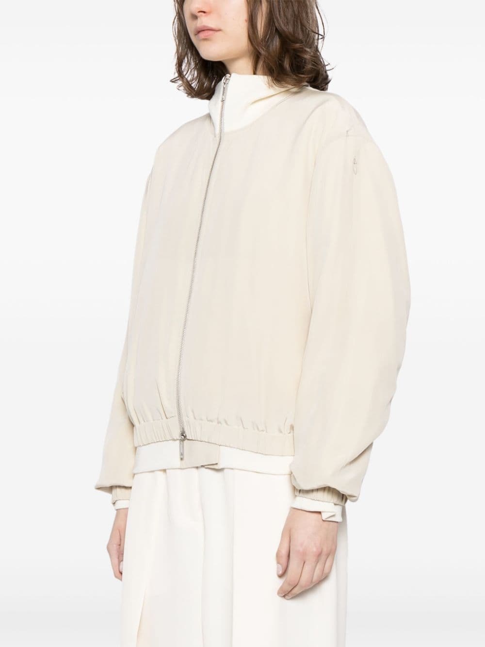 Helmut Lang Convertible Layered Crepe De Chine And Satin-twill Bomber Jacket In White