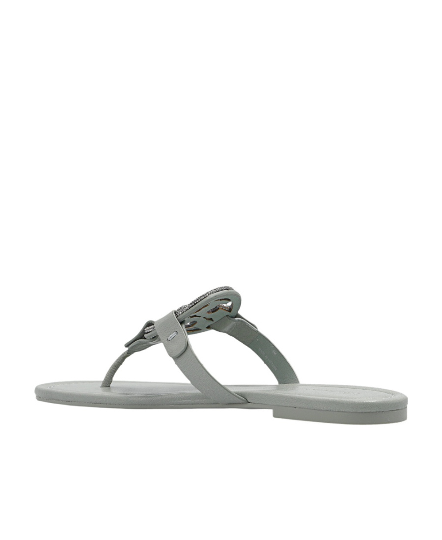 Tory Burch Miller Logo-plaque Sandals In Gray