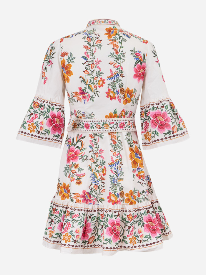 Farm Rio Off-white Delicate Forest Scarves Organic Cotton Mini Dress