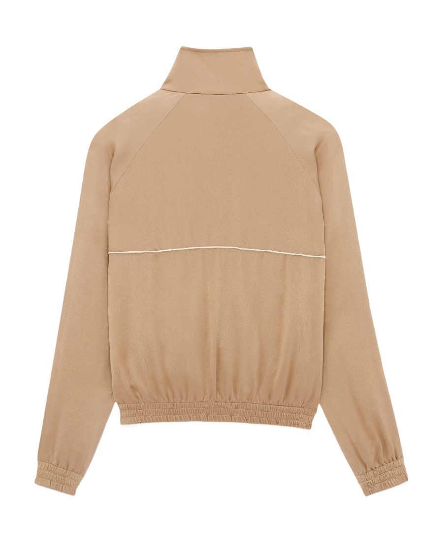 Saint Laurent Zip-up Silk Track Jacket In Nude
