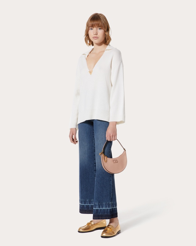 Valentino Garavani Vlogo Signature Calfskin Hobo Mini Bag With Jewel Logo Woman Rose Cannelle Uni In Nude