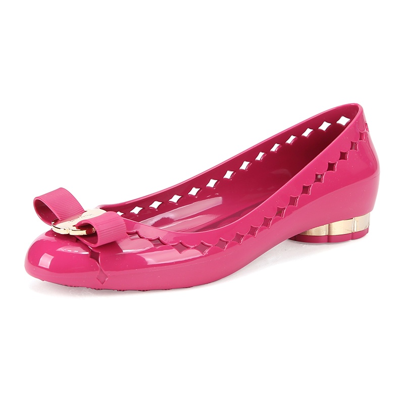 Ferragamo Jelly Series Bow-tie Decorative Flat Shoes In Pink