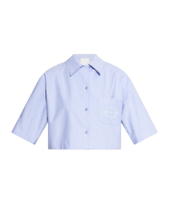 Givenchy Cropped Cotton Shirt With Embroidered Logo In Blue