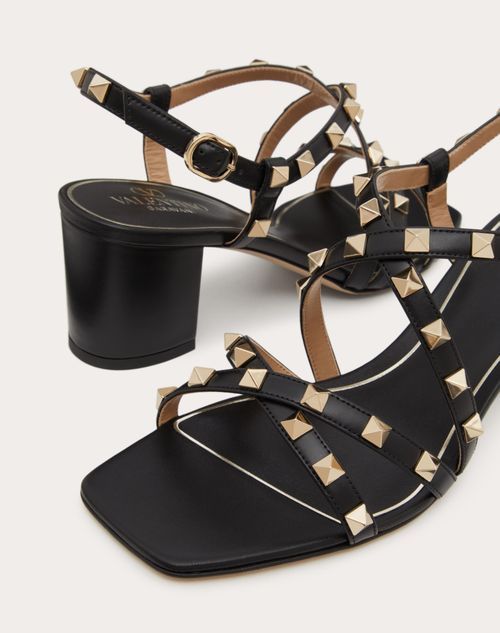 Valentino Garavani Rockstud Calfskin Sandal With Straps 60mm Woman Black 38 In Multicolor