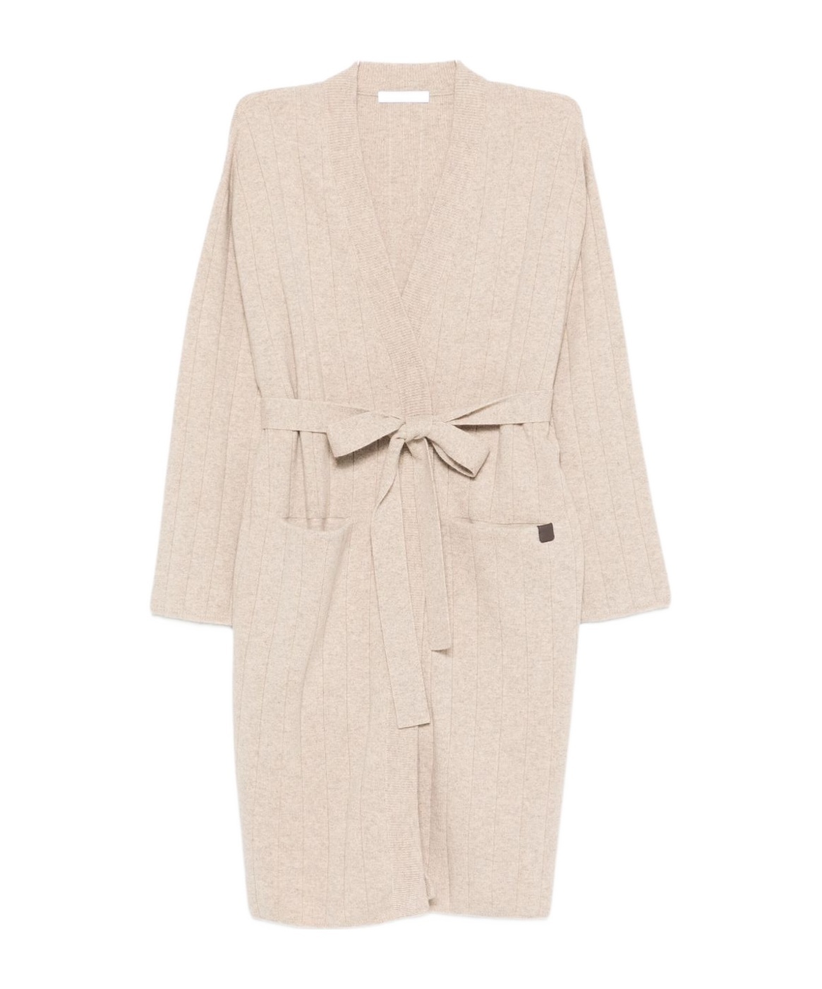 Max Mara Cashmere Cardigan With Belted Waist And Pockets In Neutral