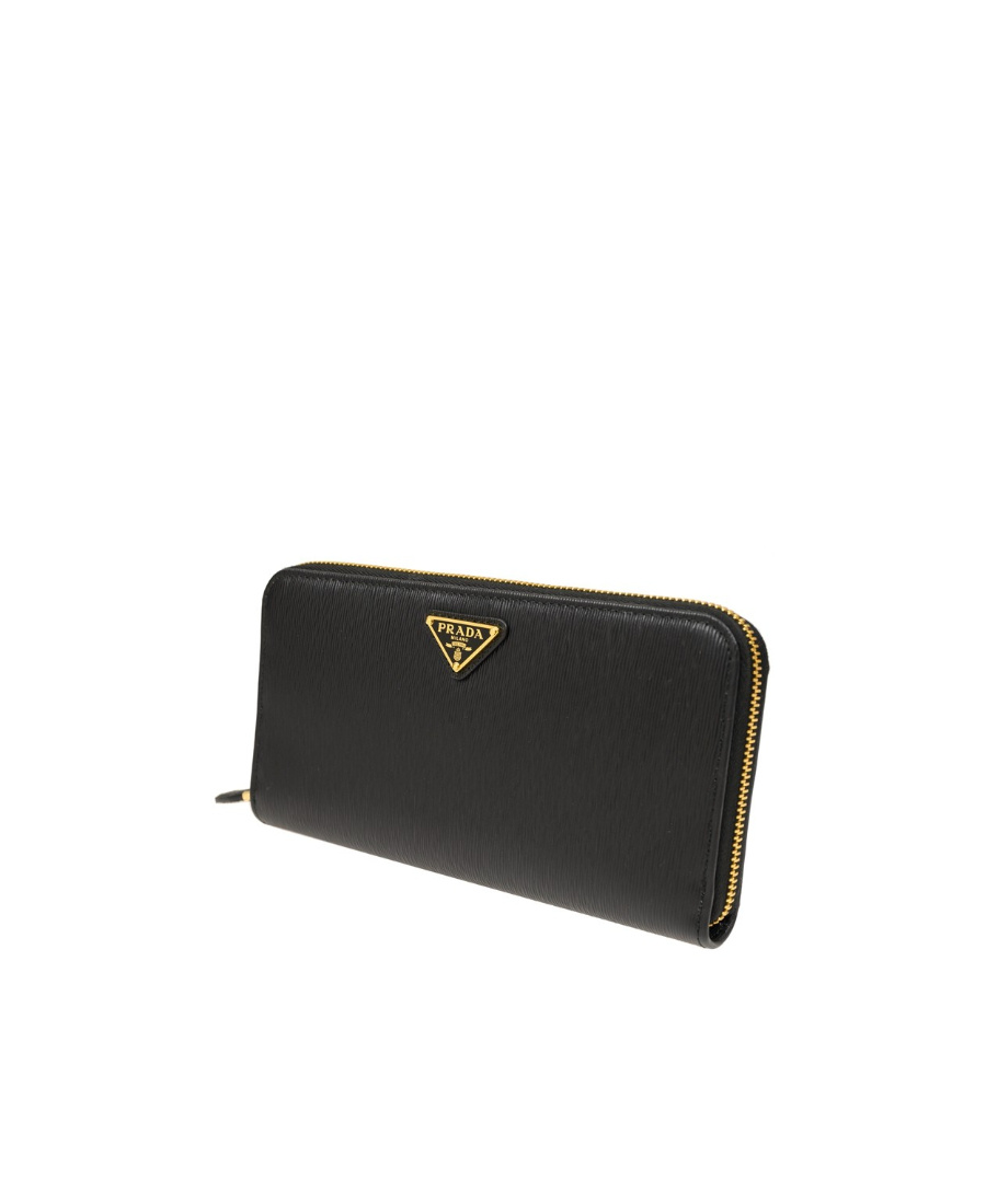 Prada Leather Logo Wallet In Black