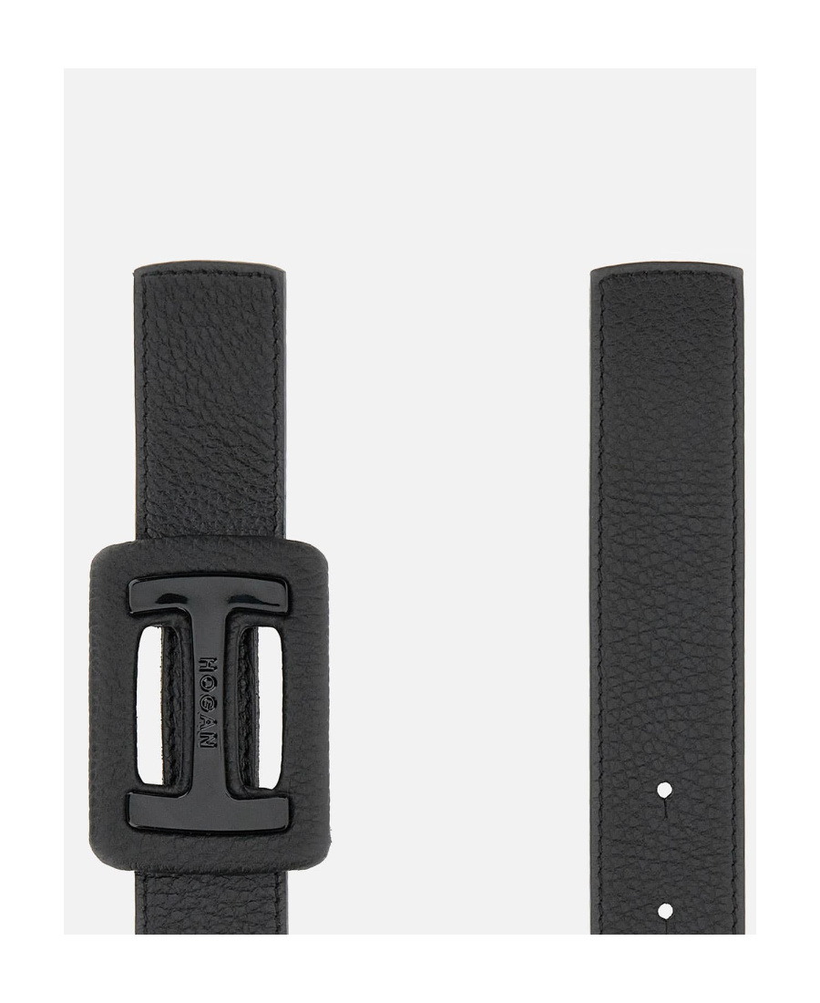 Hogan Logo-engraved Leather Belt In Black