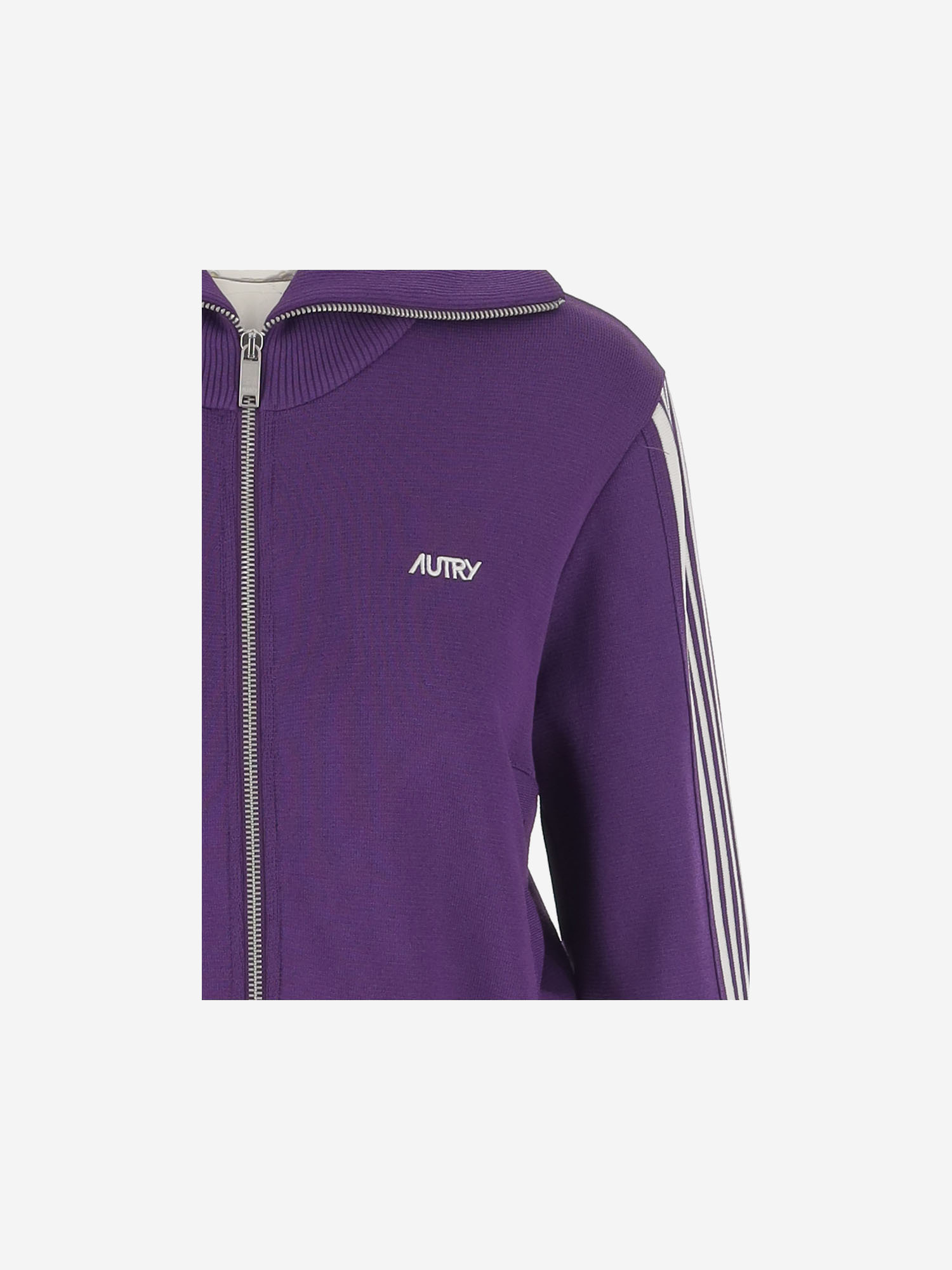 Autry Cropped Tennis-style Jacket With Contrasting Stripes And Logo In Purple