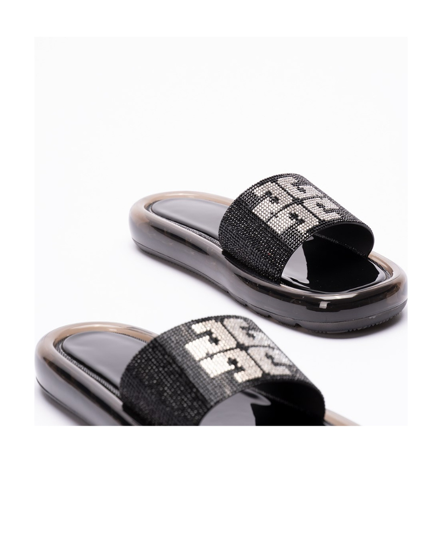 Tory Burch Logo-embossed Bubble Jelly Slides In Black