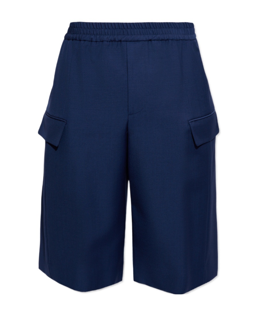 Alexander Mcqueen Mohair Blend Cargo Shorts With Elastic Waistband In Blue