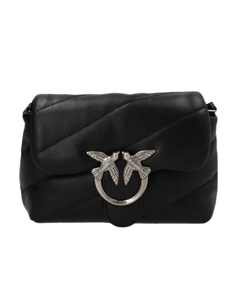 Pinko Mini Love Puff Maxi Quilt Leather Crossbody Bag In Black
