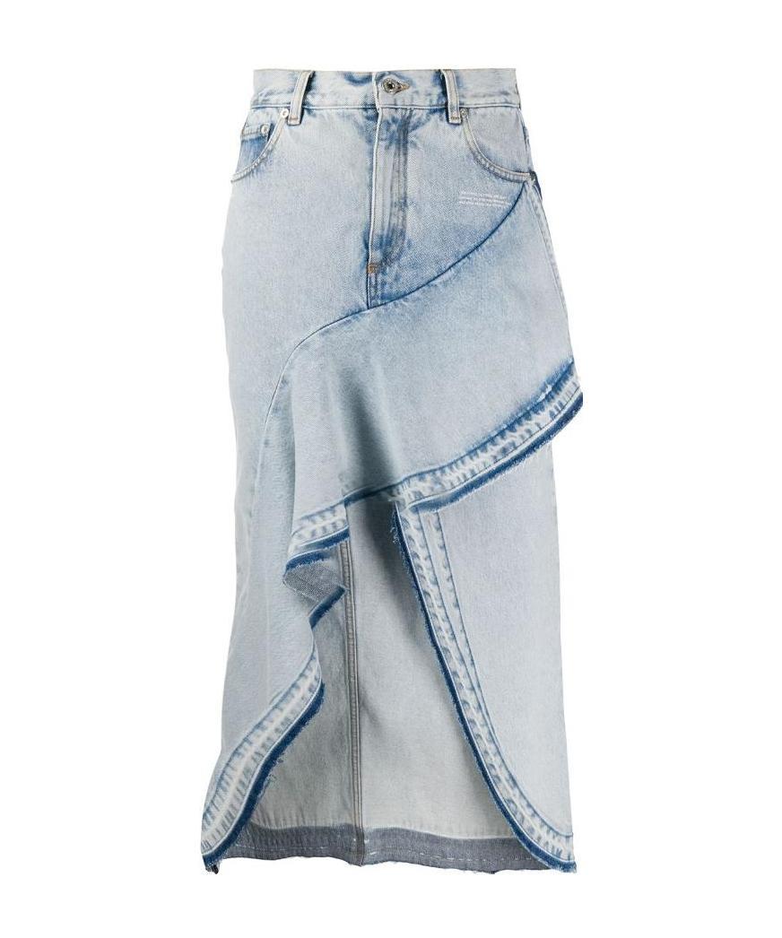 Off-white Ruffled Asymmetrical Denim Skirt In Blue