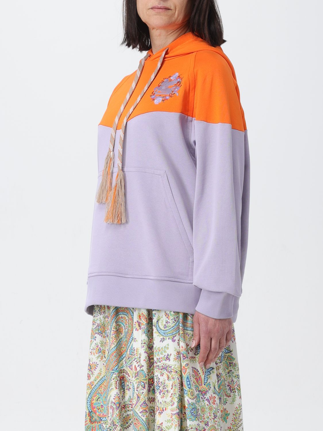 Etro Logo Embroidered Hooded Sweatshirt With Kangaroo Pocket In Multicolor